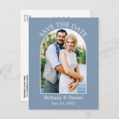 Modernes Arch Frame Foto Dusty Blau Save the Date Postkarte (Vorne/Hinten)