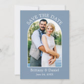 Modernes Arch Frame Foto Dusty Blue Save The Date (Vorderseite)