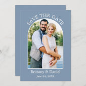 Modernes Arch Frame Foto Dusty Blue Save The Date (Vorne/Hinten)