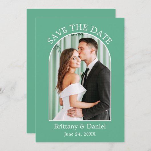 Modernes Arch Frame Foto Neo Mint Green Save The Date (Vorne/Hinten)