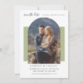 Modernes Arch Green Wedding Foto Save The Date (Vorderseite)