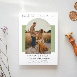 Modernes Arch Green Wedding Foto Save The Date