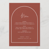 Modernes Arch Minimal Script Terracotta Wedding Me Menükarte (Vorderseite)