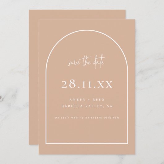 Modernes Arch Retro Minimalistisch Blush Dustrosa Save The Date (Vorne/Hinten)