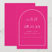 Modernes Arch Retro Minimalistisch-Hellrosa Fucsia Save The Date (Vorne/Hinten)