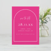Modernes Arch Retro Minimalistisch-Hellrosa Fucsia Save The Date (Stehend Vorderseite)