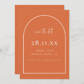 Modernes Arch Retro Minimalistisches Burnt Orange Save The Date (Vorne/Hinten)