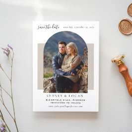 Modernes Arch Taupe Wedding Foto Save The Date