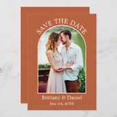 Modernes Arkadenrahmen-Foto Burnt Orange Save The Date (Vorne/Hinten)