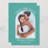 Modernes Arkeband-Foto Aquamarin Save The Date (Vorne/Hinten)