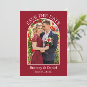 Modernes Arkeband-Foto rot Save The Date (Stehend Vorderseite)