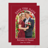 Modernes Arkeband-Foto rot Save The Date (Vorne/Hinten)