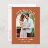 Modernes Arkrahmen-Foto Burnt Orange Save the Date Postkarte (Vorne/Hinten)