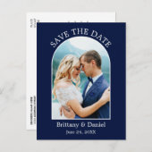 Modernes Arschrahmen Foto Save the Date blau Postkarte (Vorne/Hinten)