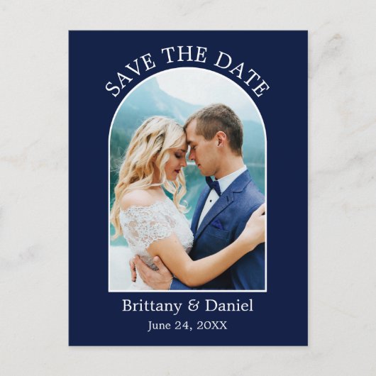 Modernes Arschrahmen Foto Save the Date blau Postkarte (Vorderseite)