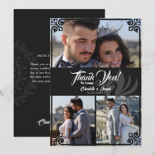 Modernes Art Deco Black Swan 3 Foto Wedding Dankeskarte