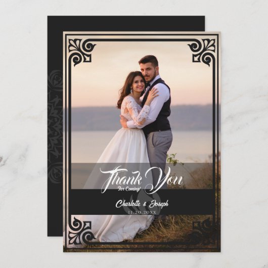 Modernes Art Deco Black Swan Foto Hochzeit Dankeskarte (Vorne/Hinten)