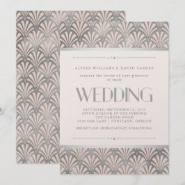 Modernes Art Deco | Blush and Imitats Silver Weddi Einladung
