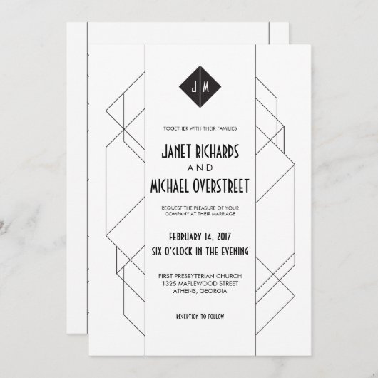 Modernes Art Deco Einladung (Vorne/Hinten)