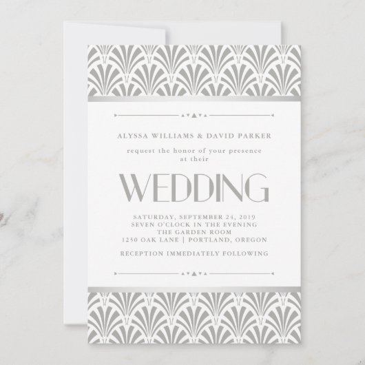 Modernes Art Deco | Elegante, graue und weiße Hoch Einladung (Vorderseite)