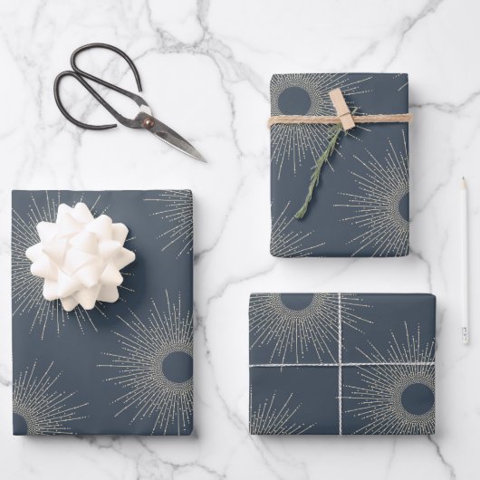 Modernes Art Deco Formen Navy und Gold Geschenkpapier Set (Vorderseite)