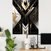 Modernes Art Deco Geometrisches Gold Schwarz-weiß Poster (Heimbüro)