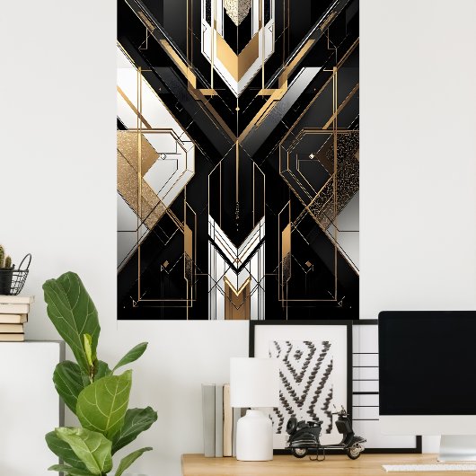 Modernes Art Deco Geometrisches Gold Schwarz-weiß Poster (Heimbüro)