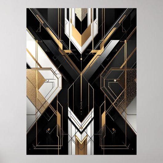 Modernes Art Deco Geometrisches Gold Schwarz-weiß Poster (Vorne)