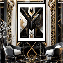 Modernes Art Deco Geometrisches Gold Schwarz-weiß