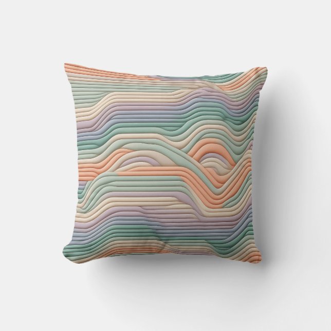 Modernes Art Deco-InspiDesign mit Wavy Pastel Stri Kissen (Vorderseite)