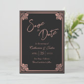 Modernes Art Deco Pink Black Peacock Foto Hochzeit Save The Date (Stehend Vorderseite)