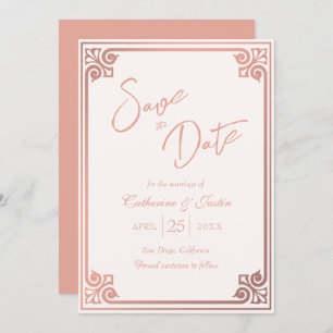 Modernes Art Deco Rosa Pfauenhochzeit Foto Rosa Save The Date