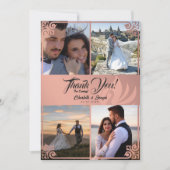 Modernes Art Deco Rosa Schwan 4 Foto Hochzeit Dankeskarte (Vorderseite)