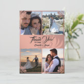 Modernes Art Deco Rosa Schwan 4 Foto Hochzeit Dankeskarte (Stehend Vorderseite)