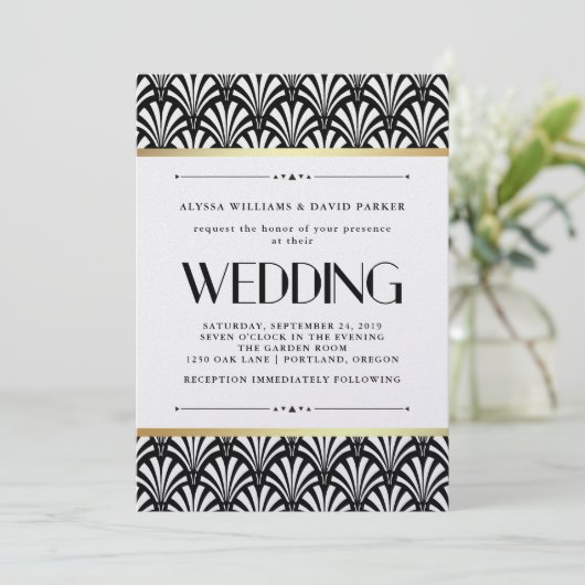 Modernes Art Deco | Schwarz-Weiß-Hochzeit Einladung (Stehend Vorderseite)