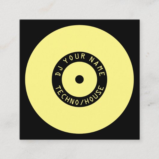 Modernes Artvinylspielerinspirations-Gelbschwarzes Quadratische Visitenkarte (Vorderseite)