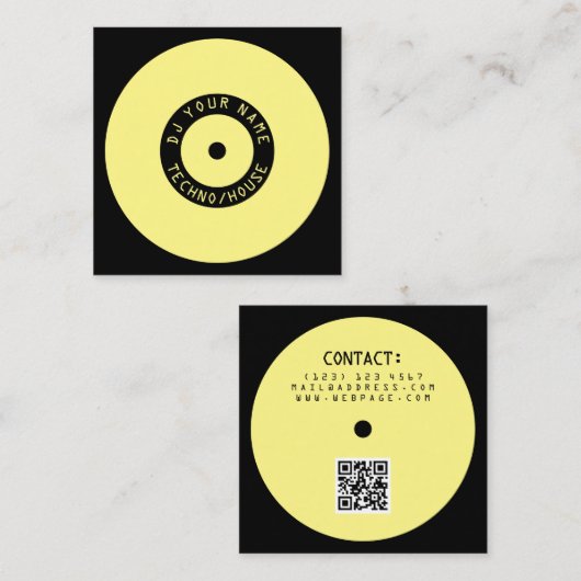 Modernes Artvinylspielerinspirations-Gelbschwarzes Quadratische Visitenkarte (Vorne/Hinten)
