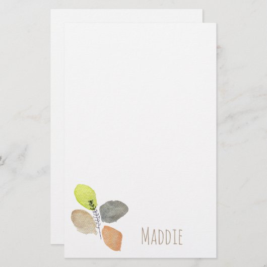 Modernes ästhetisches Wasserfarbenblatt Briefpapier (Vorne/Hinten)