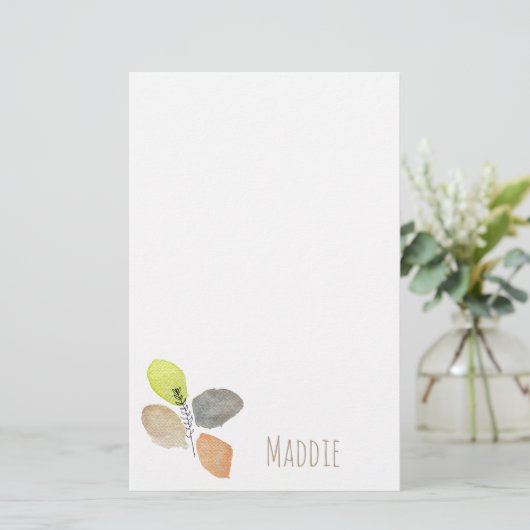 Modernes ästhetisches Wasserfarbenblatt Briefpapier (Stehend Vorderseite)