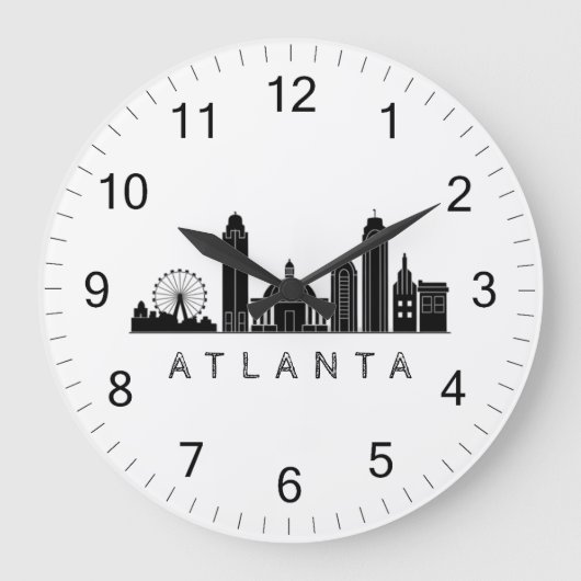 Modernes Atlanta Georgia Stilisierte Skyline Große Wanduhr (Vorderseite)