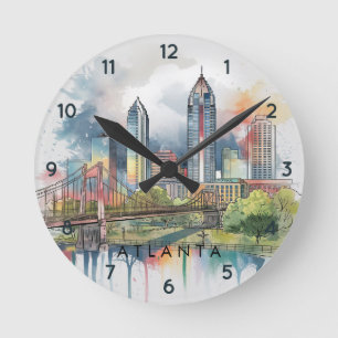Modernes Atlanta Georgia Stilisierte Wasserfarbe Runde Wanduhr