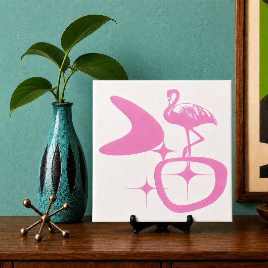 Modernes Atomretro aus dem Mittelalter rosa Flamin Fliese