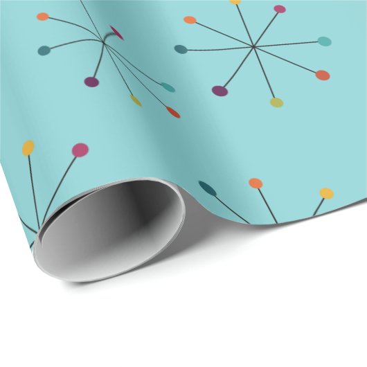 Modernes Atomzeitalter Aqua Blue Muster aus dem Mi Geschenkpapier (Rolleneckpunkt)