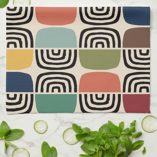 Modernes Atomzeitalter Mitte des Jahrhunderts Geschirrtuch (Gefaltet)