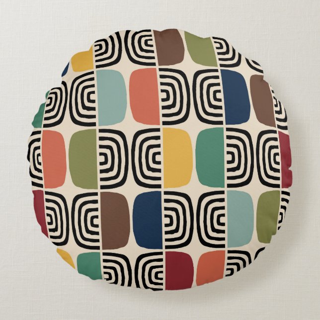 Modernes Atomzeitalter Mitte des Jahrhunderts Rundes Kissen (Vorderseite)