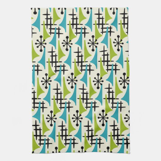 Modernes Atomzeitmuster Mitte des Jahrhunderts Geschirrtuch (Vertikal)