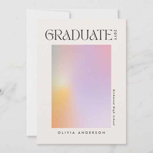 Modernes Aura rosa Abschluss Regenbogen Foto mädch Einladung (Vorderseite)