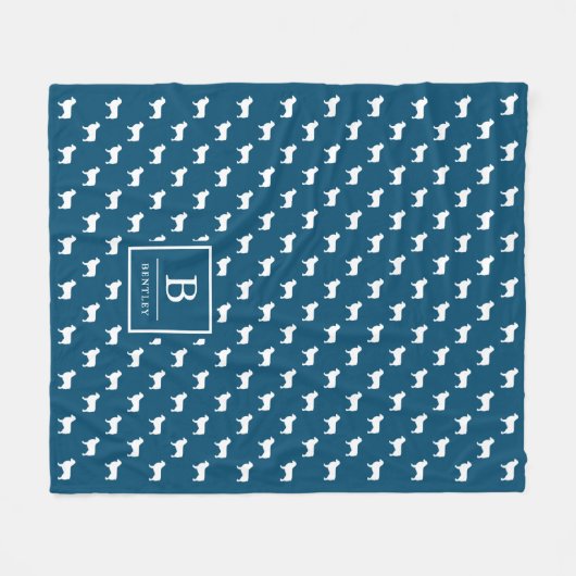 Modernes Aussie Silhouette Pattern | Monogramm Bla Fleecedecke (Vorderseite (Horizontal))