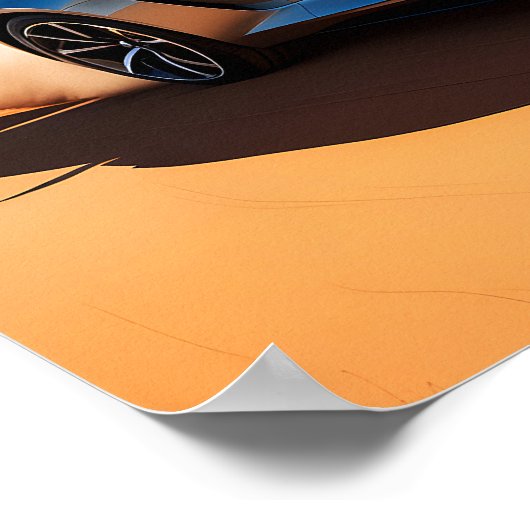 Modernes Auto in der Wüste Poster (Ecke)