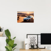 Modernes Auto in der Wüste Poster (Heimbüro)